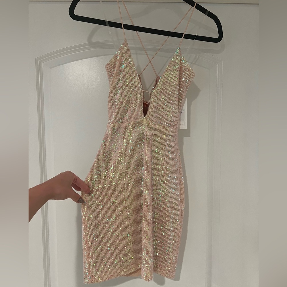 Nookie Glittering Backless Dress in Pink